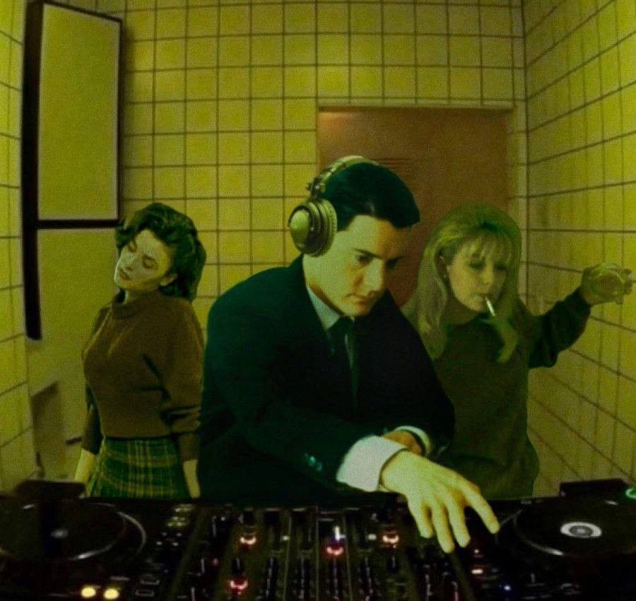 image of dale cooper, Laura palmer, and audrey dj-ing